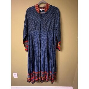 BIBA Women's Maxi Dress Long Sleeve Animal Print‎ Boho Festival Blue Size 36